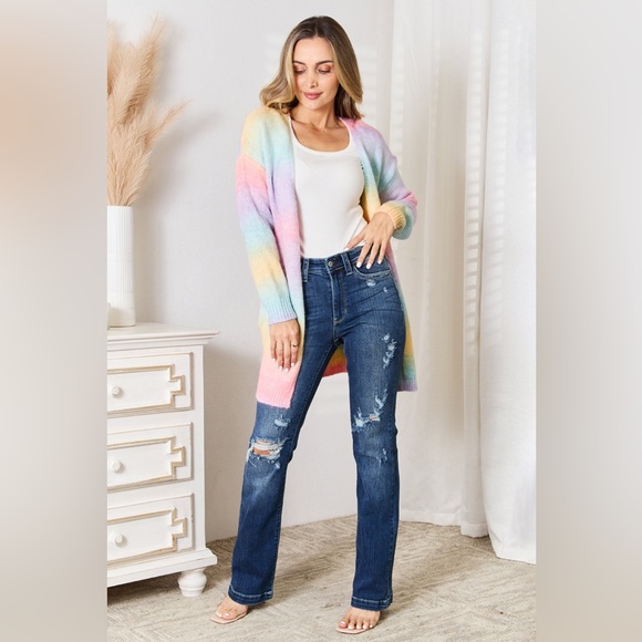 NEW**-Woven Right Multicolored Gradient Longline Cardigan OFFERS WELCOME - Picture 4 of 4